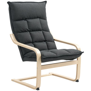 Upholstered accent chair with curved legs and armrests, dark gray