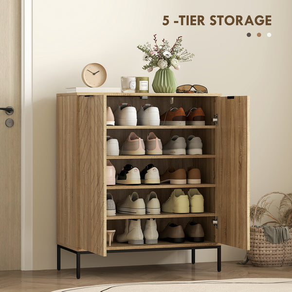 15 Pair Shoe Rack with Doors and Adjustable Shelves for Hallway, Oak