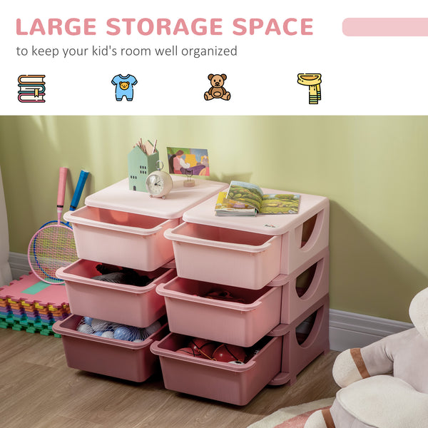 3-Tier Toy Organizer with 6 Plastic Drawers, Pink