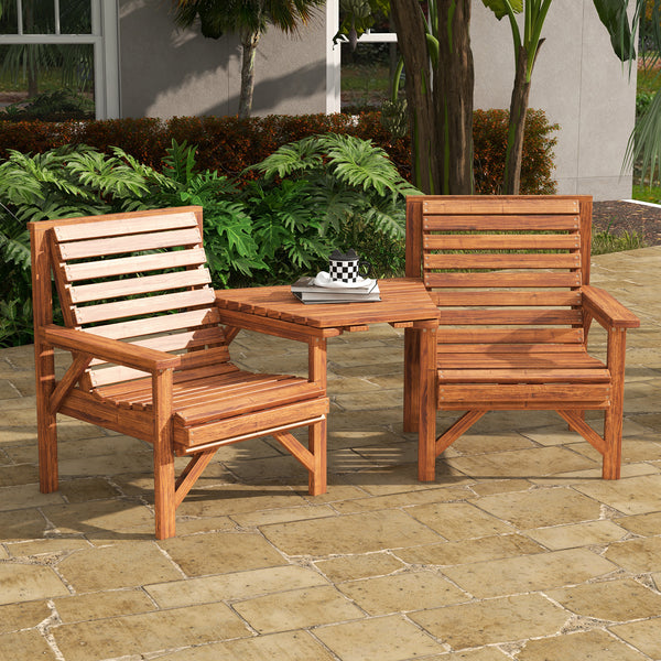 Set of 3 outdoor benches for garden and balcony, light brown