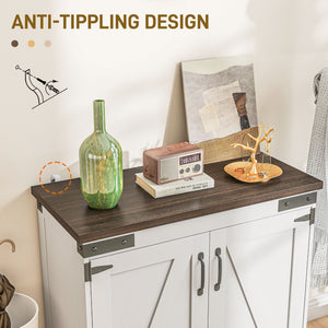 Storage Sideboard with Barn-Style Sliding Door and Adjustable Shelves, White and Brown