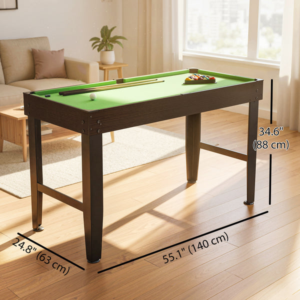 Miniature billiard table with 2 cues, 16 balls, 2 pieces of chalk, triangle, brush, green