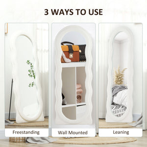 Full length standing mirror with frame and arched top, white