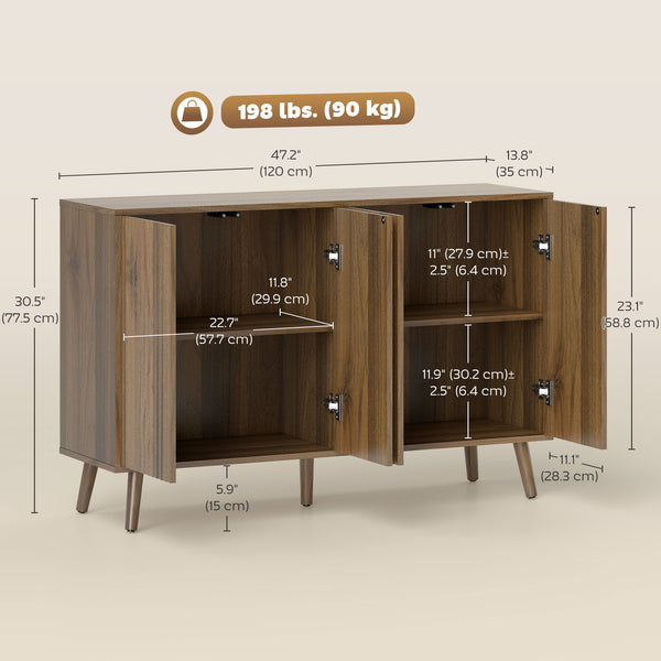 Modern fluted sideboard with adjustable shelves, dark brown
