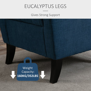 Upholstered accent chair with wooden legs, blue