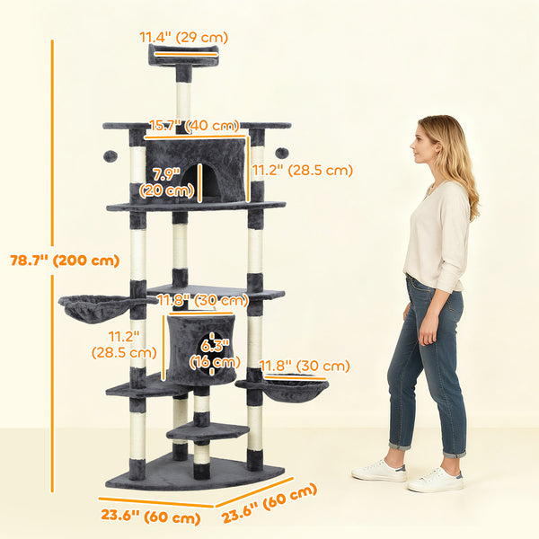 79" Cat Tree with Kitten Toys, Dark Gray