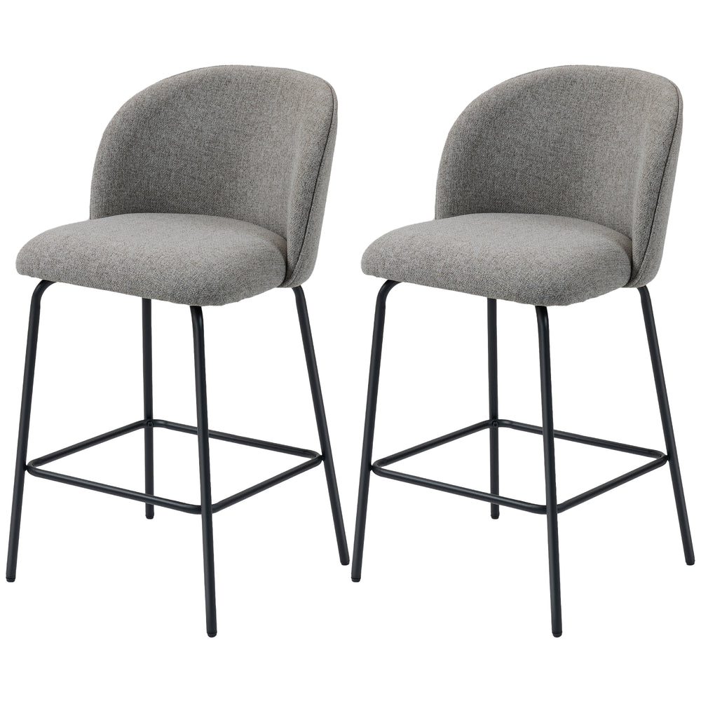Set of 2 linen-covered bar stools, dark grey