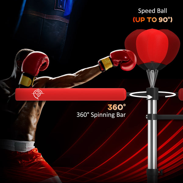 3-in-1 Height Adjustable Freestanding Punching Bag with 2 Speed Balls, 360° Reflex Bar, Red