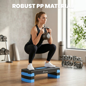3-level adjustable aerobic step platform with non-slip surface – Blue