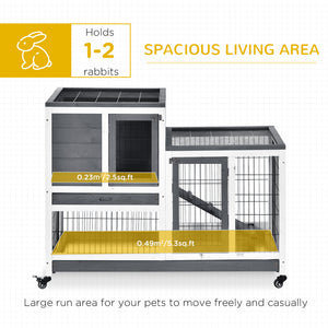 Wooden hutch with wheels, removable drawers and run, grey