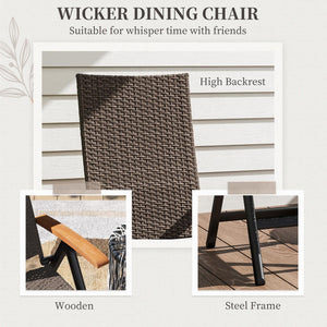 Folding Wicker Dining Chair with Steel Frame, Armrests and Backrest, Brown