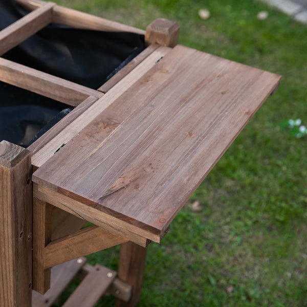 Raised garden bed with 8 compartments and storage shelf, brown