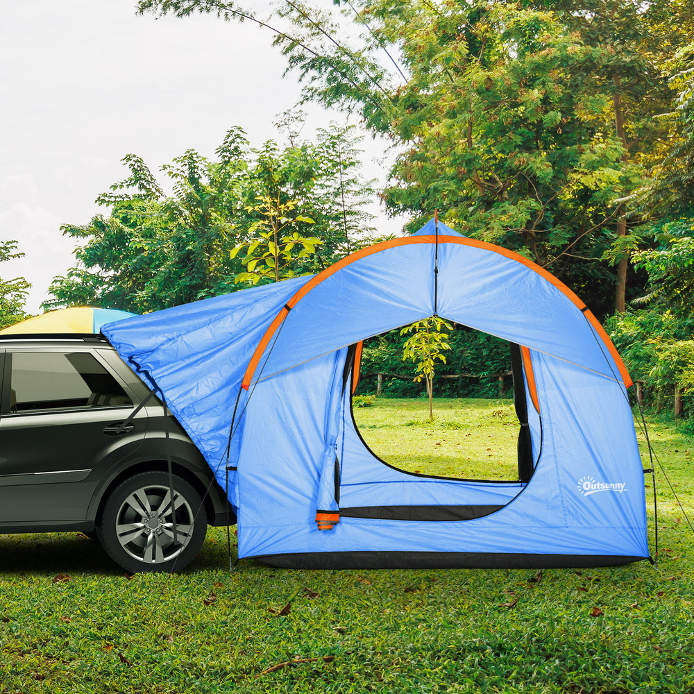 2000mm Waterproof SUV Tent, Car Tent with 3 Doors and Mesh Window, for 5-6 Person Campervan, Blue and Orange