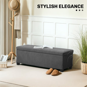 Corduroy storage ottoman bench with padded seat – Grey
