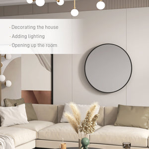 Round mirror with decorative metal frame, black