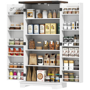 Country Style Pantry with Adjustable Shelves, White