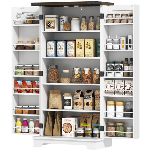 Country Style Pantry with Adjustable Shelves, White