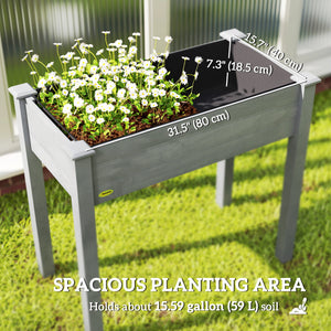 Raised wooden planter with legs, drainage holes and inner bag, dark grey