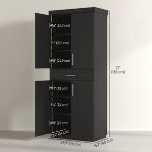 72-inch Pantry with 4 Doors, Drawer and 3 Adjustable Shelves, Black