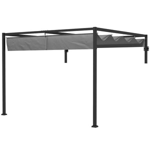10' x 10' Pergola with Retractable Metal Roof for BBQ, Garden, Patio, Deck