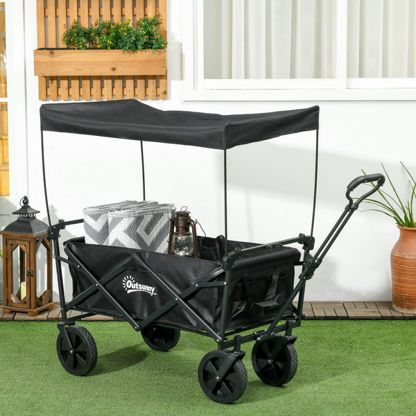 Folding garden cart with steel frame and removable canopy