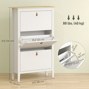 Narrow white and oak-effect shoe cabinet with 3 tilt drawers – 15 to 21 pairs