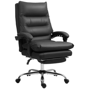 Executive office chair with 6-point massage and heating, reclining microfiber upholstery with footrest, black