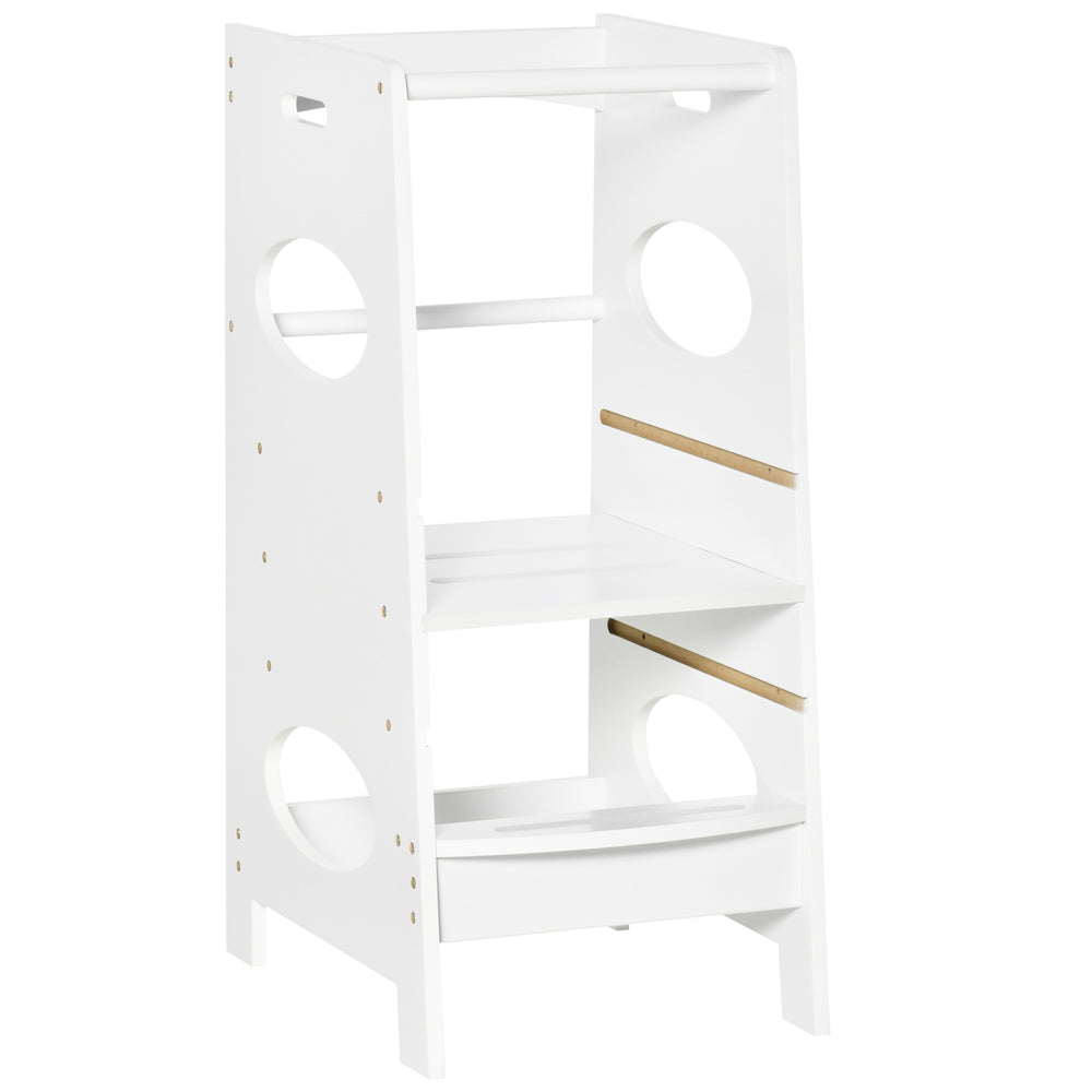 Sturdy children's step stool with 3-level adjustable height, white