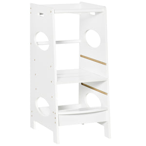 Sturdy children's step stool with 3-level adjustable height, white