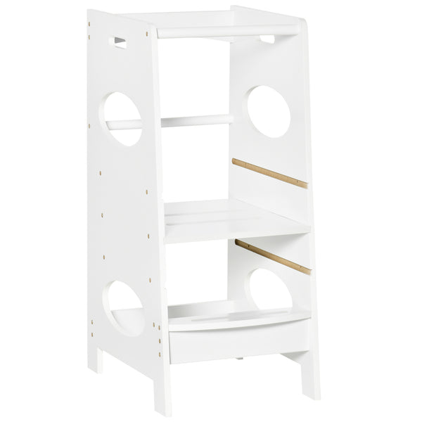 Sturdy children's step stool with 3-level adjustable height, white