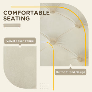 Upholstered bed bench with button tufting, beige