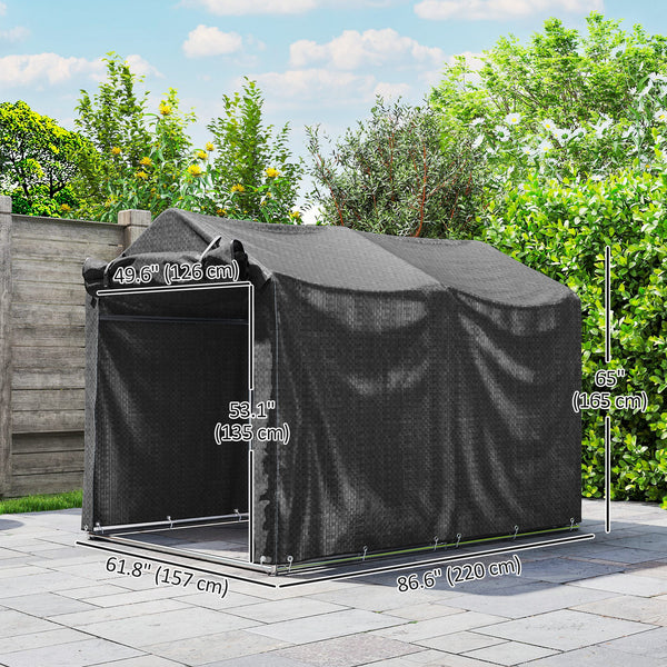 UV-resistant portable garden shed with roll-up zippered door, black