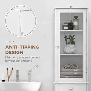 Tall Bathroom Cabinet with Drawers, 2 Doors, and Adjustable Shelves, White