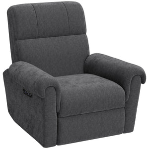 Electric reclining chair, fabric upholstery, USB ports, swivel and rocking function, footrest, dark grey