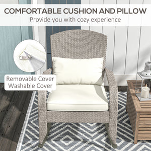 Outdoor Adirondack-style rocking wicker chair with high back, cream white