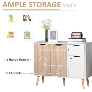 Scandinavian buffet with drawer, white and natural wood