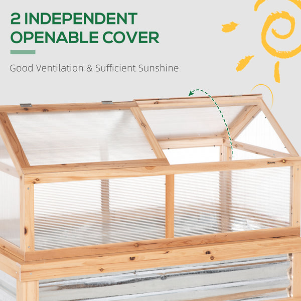 Raised garden kit with greenhouse, wooden cold frame