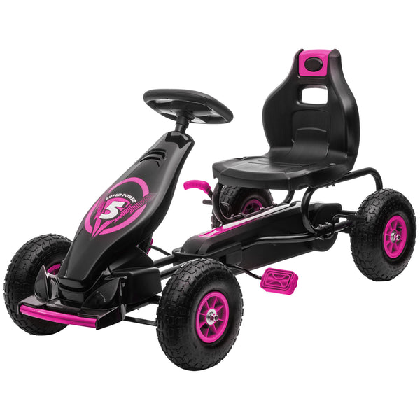 Pedal Go-Kart with Adjustable Seat, Shock-Absorbing Rubber Wheels, Pink