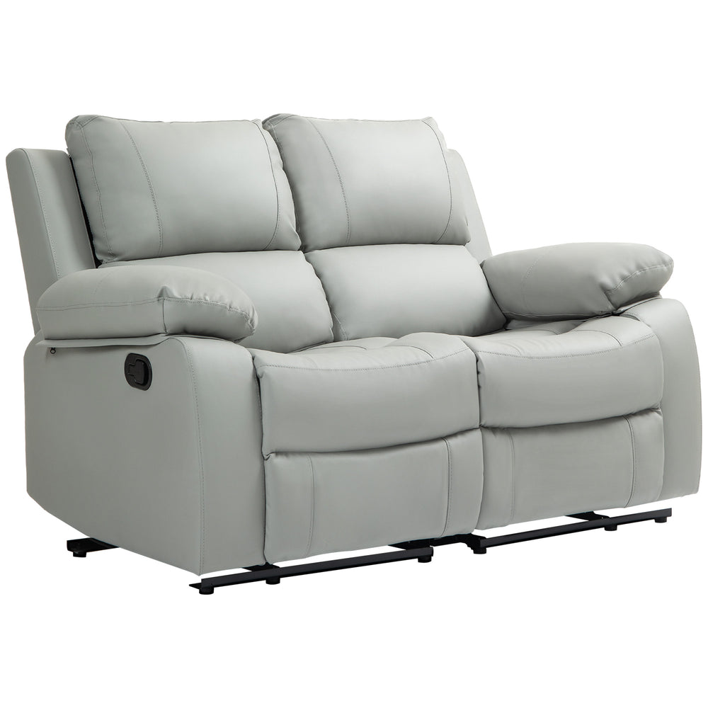 Manual Reclining Faux Leather Sofa with Footrest, Light Grey