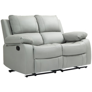 Manual Reclining Faux Leather Sofa with Footrest, Light Grey