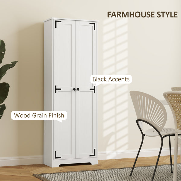 Country Style Tall Storage Cabinet with 2 Doors and Adjustable Shelves, Distressed White