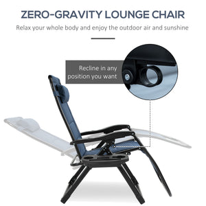 Zero Gravity Lounger Chair, Padded Folding Reclining Patio Chair with Cup Holder, Detachable Headrest, Extra Wide Seat, 400 LBS Capacity for Pool, Camping, Blue