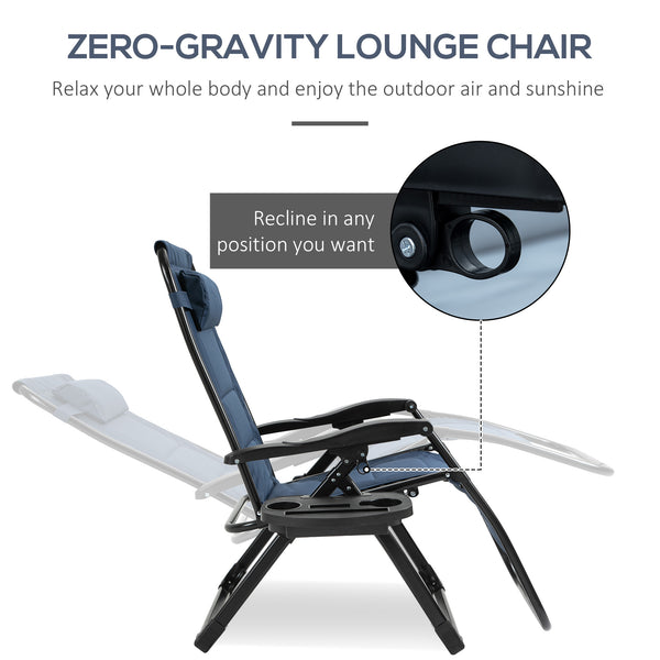 Zero Gravity Lounger Chair, Padded Folding Reclining Patio Chair with Cup Holder, Detachable Headrest, Extra Wide Seat, 400 LBS Capacity for Pool, Camping, Blue