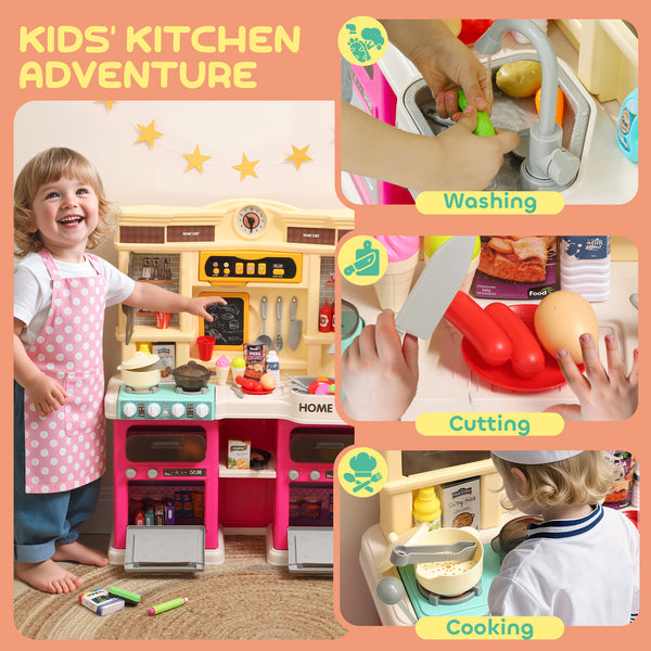 Children's kitchen with sounds, lights and accessories, pink