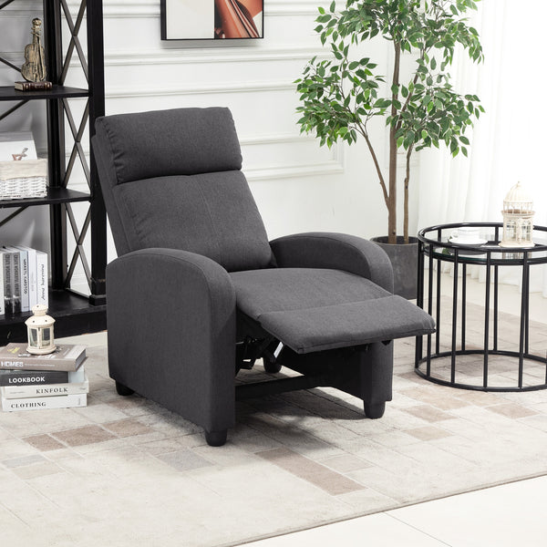 Manual recliner chair in breathable fabric with padded seat, dark gray