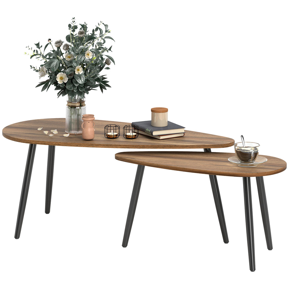 Set of 2 industrial coffee tables with steel legs, brown