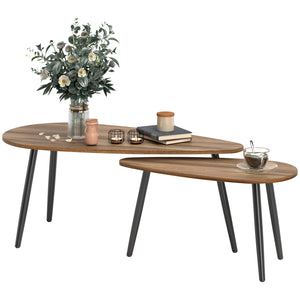 Set of 2 industrial coffee tables with steel legs, brown