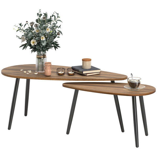 Set of 2 industrial coffee tables with steel legs, brown