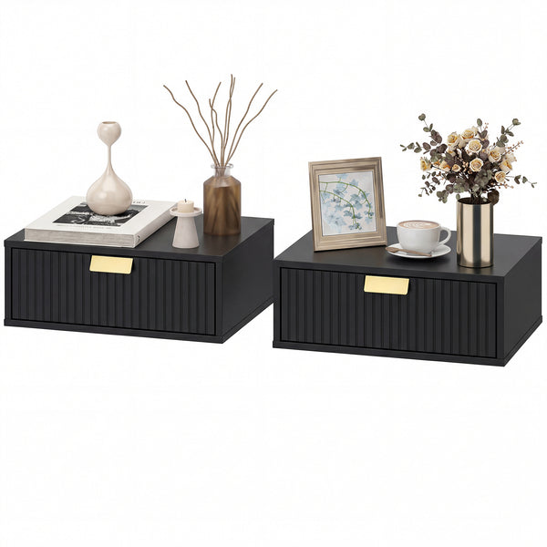 Ensemble de 2 tables de chevet suspendues modernes, fixées au mur, avec tiroir ondulé, noires.