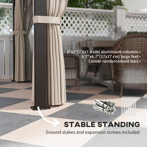 10' x 13' Hardtop Gazebo with UPF30+ Polycarbonate Double Roof, Aluminum Frame, Netting &amp; Curtains, Beige